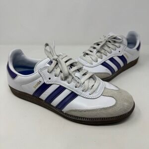 Adidas Samba OG  White and Blue Leather Low Casual Sneakers Men's Size 8.5
